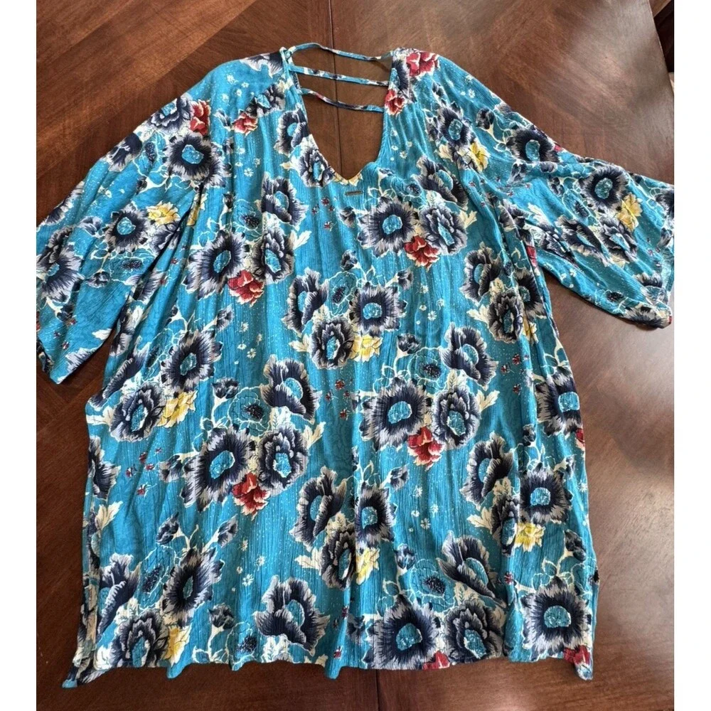 Billabong Floral Kimono Cardigan Cover Up Turquoise Bohemian Flowy